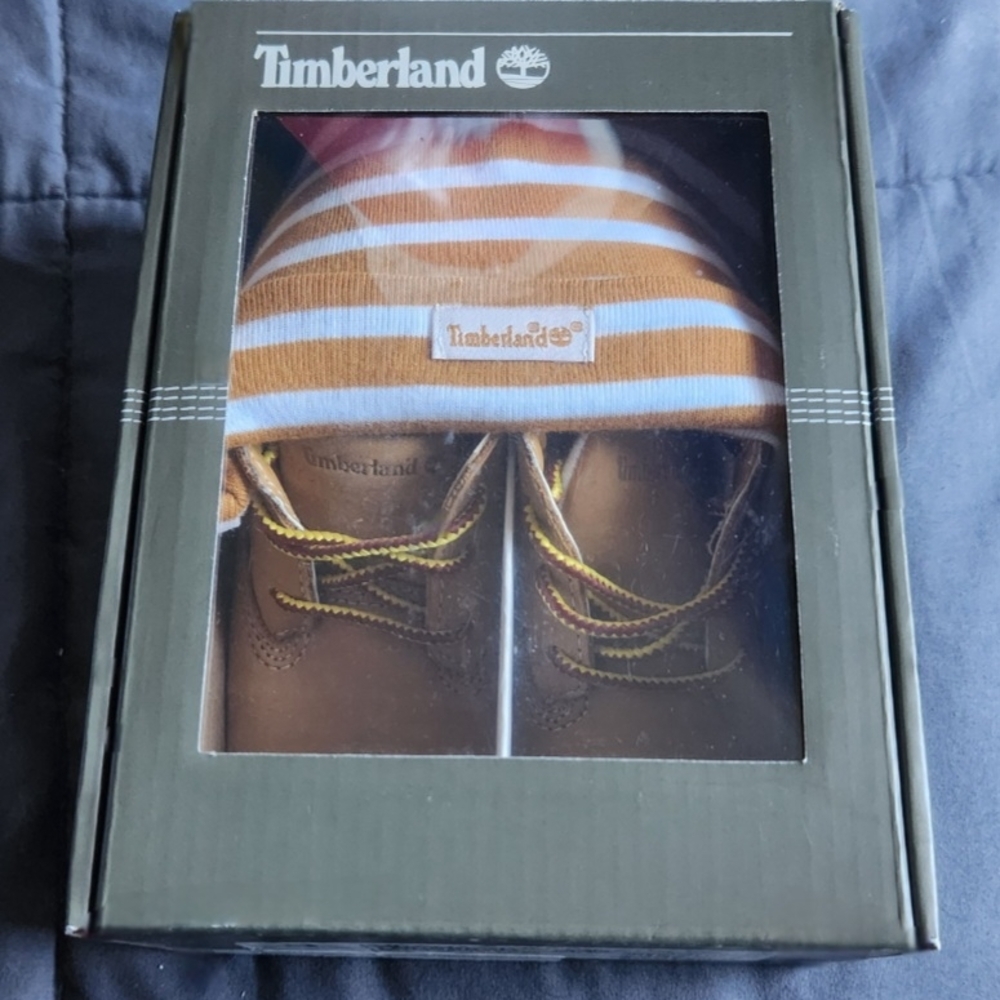 Timberland Baby Booties and Hat Set